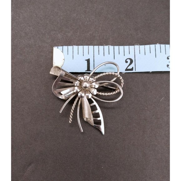 Carl Art Sterling Silver Floral Brooch Pin Vintage Mid Century Unpolished Signed - Picture 5 of 5